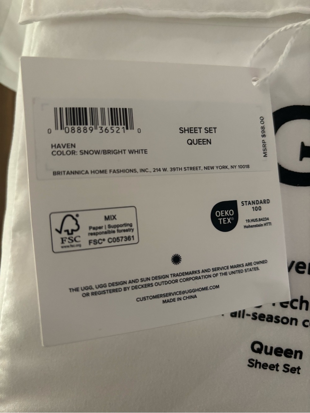 NWT UGG Haven Queen Set Sheet in Snow/Bright White. Cooling Technology. - Picture 6 of 11